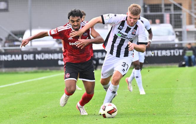 02.10.2026 - Fussball - Saison 2026 2027 - Testspiel Freundschaftsspiel Vorbereitungsspiel: 1. FC Nürnberg Nuernberg FCN ( Club ) - FC Ingolstadt FCI ( Schanzer ) - Sportfoto Zink - xwoxzix - Rayan Ghrieb (7, 1. FC Nürnberg FCN ) Benjamin Kanuric (37, FC Ingolstadt )