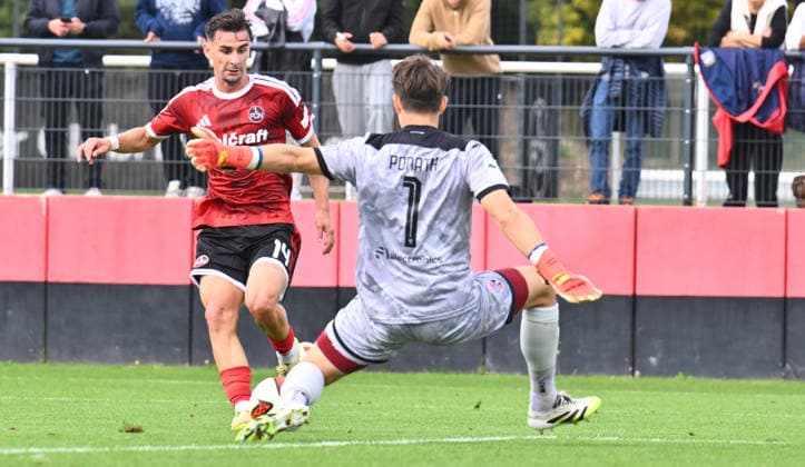 02.10.2026 - Fussball - Saison 2026 2027 - Testspiel Freundschaftsspiel Vorbereitungsspiel: 1. FC Nürnberg Nuernberg FCN ( Club ) - FC Ingolstadt FCI ( Schanzer ) - Sportfoto Zink - xwoxzix - Andrea Ceresoli (14, 1. FC Nürnberg FCN ) Markus Ponath (1, FC Ingolstadt )