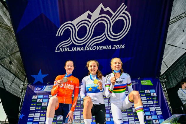 Mara Winter wins Road Race UEC Road European Championships 2026 Mara Winter Switzerland Strassenrennen Road Race 88km. Nienke Vinke, Netherlands, Viktoria ChladoÅˆova Slovakia UEC-Straßenradsport-Europameisterschaften 2026 - Rad-EM (offiziell 2026 UEC Road European Championships) vom 02. bis 07. Oktober 2026 in Ljubljana und Å enÄur (Slowenien).