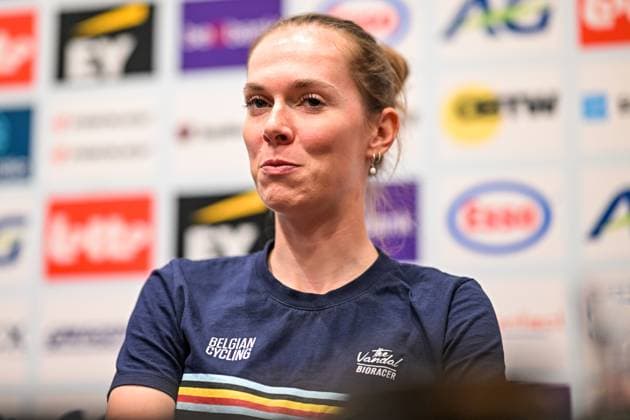 Belgian Sandrine Tas is pictured during a press conference, PK, Pressekonferenz ahead of the cycling European Championships, in Ljubljana, Slovenia, Friday 2 October 2026. The UEC road championships are taking place from 03 to 07 October. DAVIDxPINTENS  x188532860x