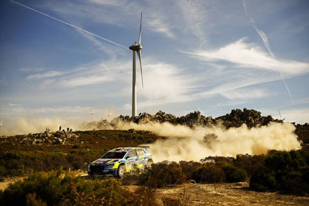 IPA89219292 - ,Driver Roberto Dapra and Co-Driver Luca Guglielmetti in a äkoda Fabia RS RC2 Rally2 WRC2, finished in 2nd place on the second day of the 2026 FIA World Rally Championship WRC, Motorsport Rallye, WM Rally Italia Sardegna on October 2 in Alghero, Sardinia, Italy  Copyright: xLucaxBarsali IPAxSportx xx IPA89219292