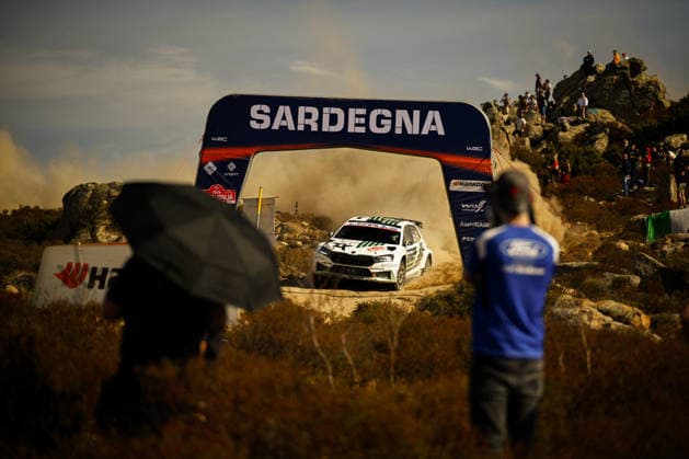 MOTORSPORTS - Rally - WRC, Motorsport Rallye, WM Rally Italia Sardegna Photo by IPA ABACAPRESS.COM89219299 - Driver Robert Virves and co-driver Viilo Jakko of Team Toksport WRT 2, driving a äkoda Fabia RS Rally2 WRC2, are in 2nd place, on the day of the race during the FIA World Rally Championship (WRC) Rally Italia Sardegna 2026 on October 2 in Alghero, Sardinia, Italy Italia Italy  Copyright: xIPAxSport ABACAx