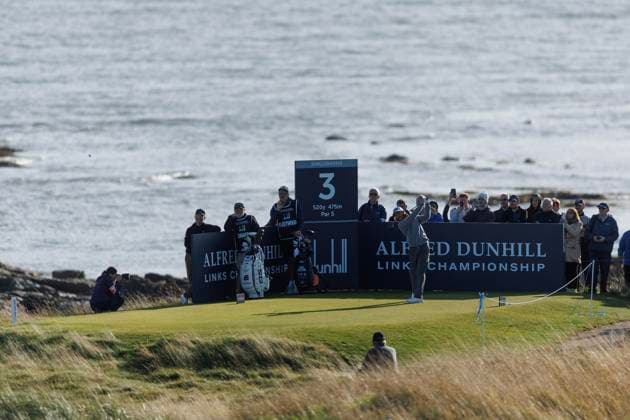 RECORD DATE NOT STATED 2nd October 2026; Kingsbarns Golf Links, St Andrews, Scotland; DP World Tour Golf, Alfred Dunhill Links Championship, Day 2; Tommy Fleetwood of England plays a shot from the tee on the third hole DavidxYoung