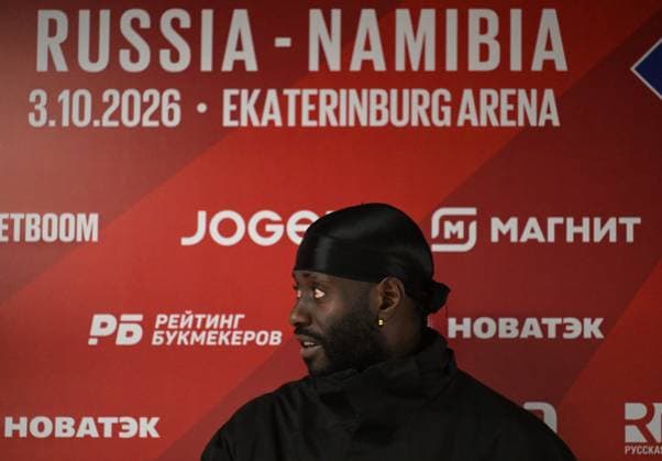 Russia Soccer Friendly Namibia Training 9256259 02.10.2026 Namibia s Deon Hotto attends a news conference on the eve of the friendly soccer match against Russia at Yekaterinburg Arena in Yekaterinburg, Russia. Grigory Sysoev Sputnik Yekaterinburg Russia  Copyright: xGrigoryxSysoevx