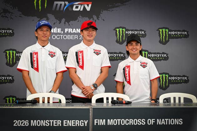 MOTOCROSS : 2026 FIM Motocross of Nations - ErnÃ e circuit - France - 02 10 2026 14 JAPAN : Kainosuke OSHIRO (Yamaha MXGP) - Haruki YOKOYAMA (Kawasaki MX2) - Yuki OKURA (Honda Open), during the 2026 FIM Motocross of Nations, on the ErnÃ e circuit, France, from October 2 to 4, 2026. ERNEE CIRCUITFrance  Copyright: xMPSxAGENCYx