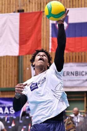VOLLEYBALL - Coppa Pallavolo Senza Confini HARTBERG,AUSTRIA,02.OCT.26 - VOLLEYBALL - Coppa Pallavolo Senza Confini, TSV Hartberg vs ACH Volley Ljubljana. Image shows Daniel Ratz-Michal (Hartberg) during warm-up.  GEPAxpictures xChrisxBauer