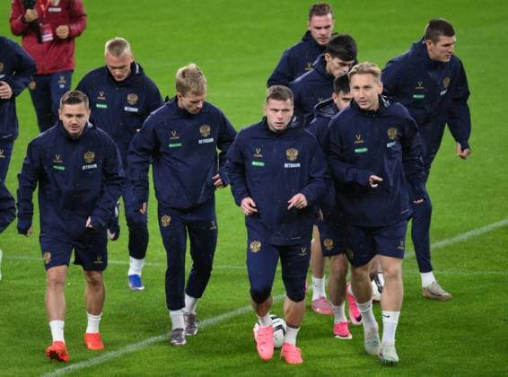 Russia Soccer Friendly Russia Training 9256369 02.10.2026 Russia s Ivan Oblyakov, Matvey Kislyak, Danil Krugovoy and Nail Umyarov attend a training session on the eve of the friendly soccer match against Namibia at Yekaterinburg Arena in Yekaterinburg, Russia. Grigory Sysoev Sputnik Yekaterinburg Russia  Copyright: xGrigoryxSysoevx