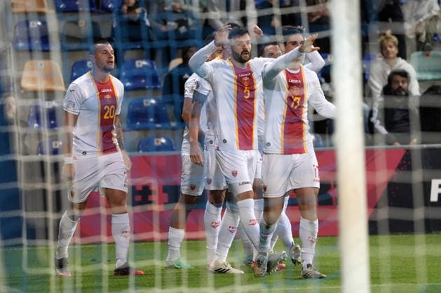 Team Montenegro players celebrate during UEFA Nations League Group C2 football game between Latvia and Montenegro in Riga, Latvia, Fri, Oct. 2, 2026. Riga Latvia Copyright: xRomanxKoksarovx RKV09715.JPG