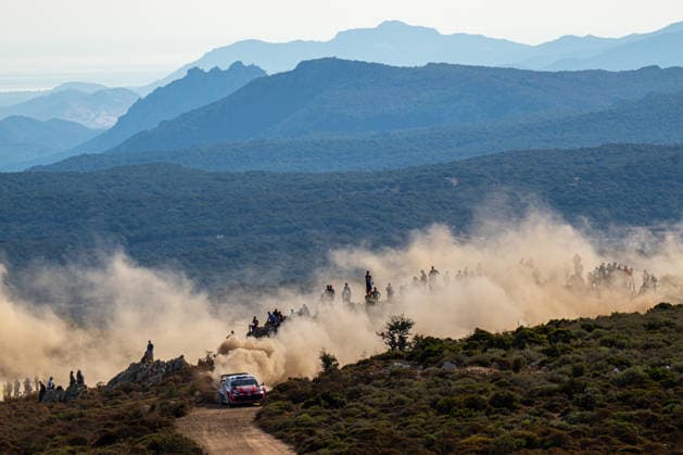 IPA89225966 - Sébastien Ogier (FRA) and Vincent Landais (FRA) in a Toyota GR Yaris Rally1 in action during the FIA WRC, Motorsport Rallye, WM Rally Italia Sardegna in Alghero, Italy, on October 1–4, 2026.  Copyright: xFedericoxManoni IPAxSportx xx IPA89225966