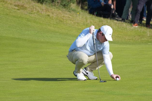 RECORD DATE NOT STATED 2nd October 2026; Kingsbarns Golf Links, Kingsbarns, Scotland; DP World Tour Golf, Alfred Dunhill Links Championship, Day 2; Robert MacIntyre lines up a putt for birdie on the 5th hole AlecxBrown