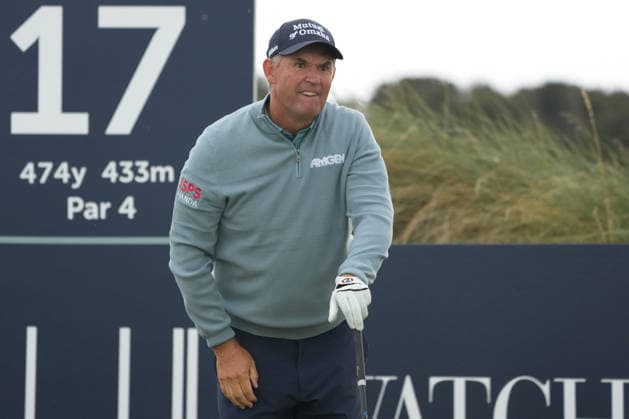 RECORD DATE NOT STATED 2nd October 2026; Kingsbarns Golf Links, Kingsbarns, Scotland; DP World Tour Golf, Alfred Dunhill Links Championship, Day 2; Padraig Harrington watches his tee shot on the 17th hole AlecxBrown