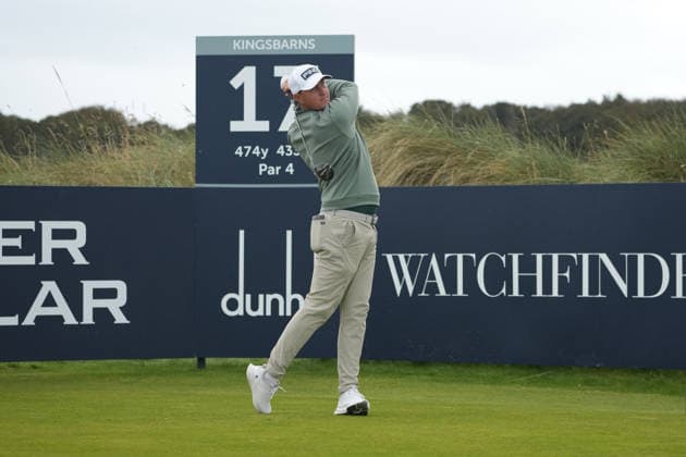 RECORD DATE NOT STATED 2nd October 2026; Kingsbarns Golf Links, Kingsbarns, Scotland; DP World Tour Golf, Alfred Dunhill Links Championship, Day 2; Joe Dean plays his tee shot on the 17th hole AlecxBrown