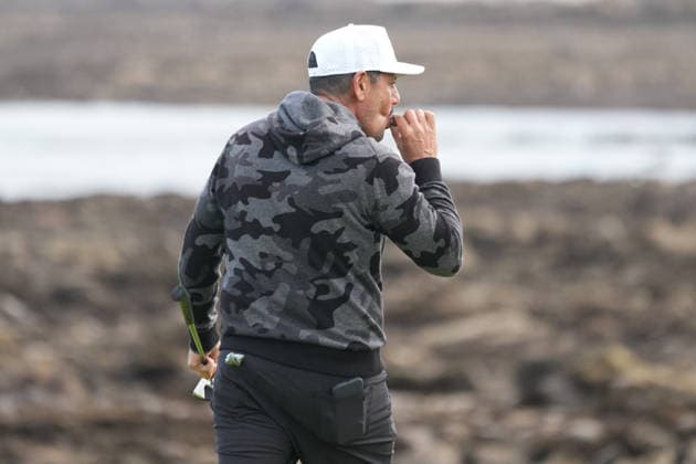 RECORD DATE NOT STATED 2nd October 2026; Kingsbarns Golf Links, Kingsbarns, Scotland; DP World Tour Golf, Alfred Dunhill Links Championship, Day 2; JJ Dudum smokes a cigar on the 15th hole AlecxBrown