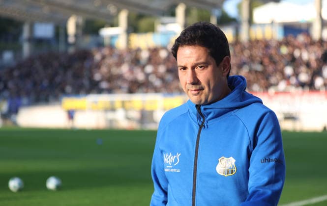 02.10.2026, Fussball, Herren, Testspiel, Saison 2026 2027, 1. FC Saarbrücken - AS Nancy-Lorraine, Trainer Argirios Giannikis (1. FC Saarbruecken) Saarbrücken Ludwigsparkstadion Saarland Deutschland Copyright: xFabianxKleerx