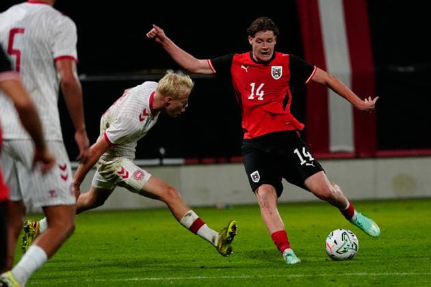 SOCCER - UEFA U21, U 21 EURO quali, AUT vs DEN VIENNA,AUSTRIA,02.OCT.26 - SOCCER - UEFA European Under-21 Championship 2027, qualifiers, OEFB Under-21 international match, Länderspiel, Nationalmannschaft Austria vs Denmark. Image shows Luca Weinhandl (AUT).  GEPAxpictures xKevinxKada