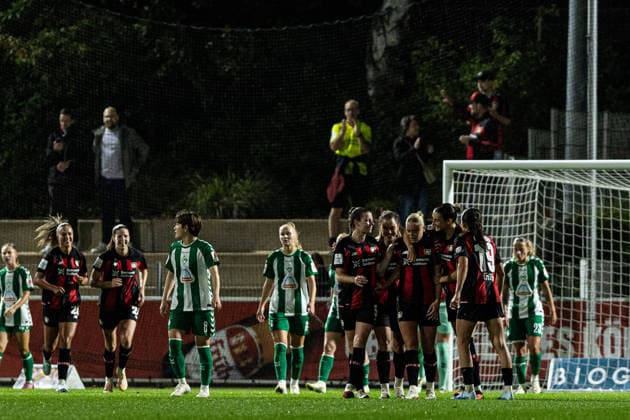 Google Pixel Frauen-Bundesliga: Bayer 04 Leverkusen Frauen - SV Werder Bremen Frauen; 02.10.2026 Bayer 04 Leverkusen Frauen bejubelt das Tor, 2:2 Google Pixel Frauen-Bundesliga: Bayer 04 Leverkusen Frauen - SV Werder Bremen Frauen; BayArena, Leverkusen, 02.10.2026 DFL regulations prohibit any use of photographs as image sequences and or quasi video. Copyright: xBEAUTIFULxSPORTS Buriakovx