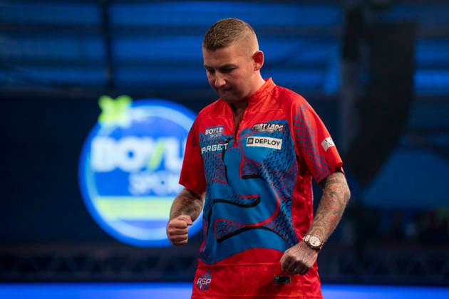 2026 BOYLE Sports World Grand Prix Nathan Aspinall celebrates winning the first set against Ryan Joyce during the 2026 Boyle Sports World Grand Prix Quarter-Finals at Mattioli Arena, Leicester, United Kingdom on 2 October 2026 Credit: Alex Young Every Second Media Editorial use only. All images are copyright Every Second Media Limited. No images may be reproduced without prior permission. Copyright: xIMAGO EveryxSecondxMediax ESM-2197-0006 AlexxYoungx xEveryxSecondxMediax