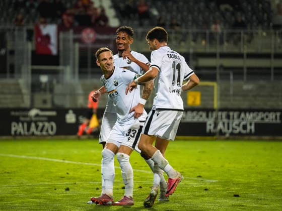 02.10.2026, xwppx, Fussball Regionalliga Suedwest, SV Sandhausen - 1.FC Kaiserslautern II v.l. Jubel nach dem 1:0 durch Marco Kehl-Gomez (SV Sandhausen)