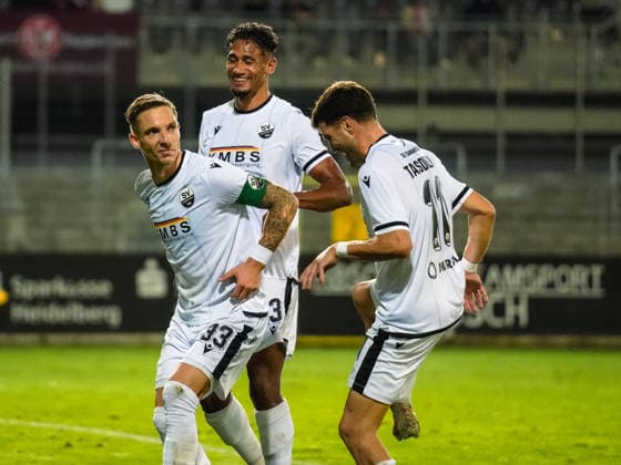 02.10.2026, xwppx, Fussball Regionalliga Suedwest, SV Sandhausen - 1.FC Kaiserslautern II v.l. Jubel nach dem 1:0 durch Marco Kehl-Gomez (SV Sandhausen)