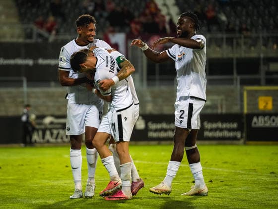 02.10.2026, xwppx, Fussball Regionalliga Suedwest, SV Sandhausen - 1.FC Kaiserslautern II v.l. Jubel nach dem 1:0 durch Marco Kehl-Gomez (SV Sandhausen)