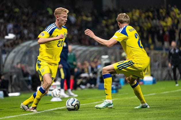 261002 Hugo Larsson of Sweden during the Nations League football match between Bosnia and Herzegovina and Sweden on October 2, 2026 in Zenica. Photo: Ludvig Thunman BILDBYRAN kod LT LT0823 fotboll football soccer fotball nations league uefa nations league bosnia and herzegovina sverige sweden sverige a bbeng Copyright: LUDVIGxTHUNMAN BB261002LT086