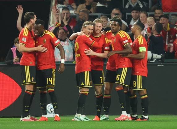 Belgium s Kevin De Bruyne celebrates after scoring during pictured during a soccer game between Belgian national team, Nationalteam Red Devils and Turkey, on Friday 2 October 2026 in Liege, the third game of the UEFA Nations League group stage. VIRGINIExLEFOUR  x188564510x