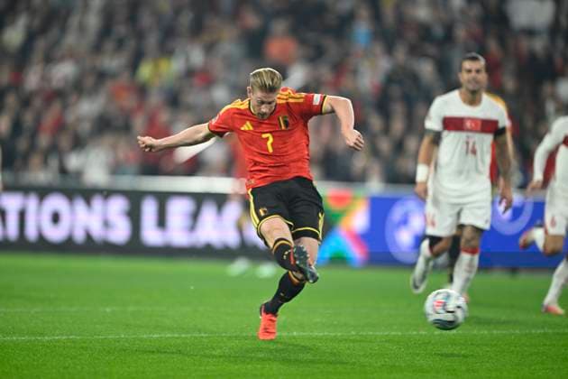Belgium v Turkey - UEFA Nations League 2026 LIEGE, BELGIUM - OCTOBER 02 : De Bruyne Kevin forward of Belgium scores a goal during the UEFA Nations League tournament league phase matchday 3 group A1 match between Belgium and Turkey on October 2, 2026 in Liege, Belgium, 02 10 2026 Liege Belgium  Copyright: xNicoxVereeckenx