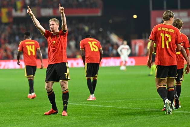 Belgium v Turkey - UEFA Nations League 2026 LIEGE, BELGIUM - OCTOBER 02 : De Bruyne Kevin forward of Belgium celebrates scoring a goal with teammates during the UEFA Nations League tournament league phase matchday 3 group A1 match between Belgium and Turkey on October 2, 2026 in Liege, Belgium, 02 10 2026 Liege Belgium  Copyright: xNicoxVereeckenx