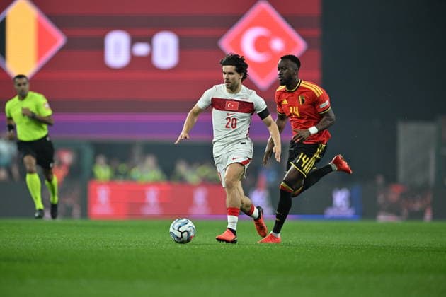 Turkiye v Belgium - UEFA Nations League LIEGE, BELGIUM - OCTOBER 2: Ferdi Kadioglu (20) of Turkiye in action against Dodi Lukebakio (14) of Belgium during the UEFA Nations League A Group 1 match between Belgium and Turkiye at the Stade Maurice Dufrasne in Liege, Belgium, on October 2, 2026. Mustafa Yalcin Anadolu Liege Belgium. Editorial use only. Please get in touch for any other usage.  Copyright: x2026xAnadoluxMustafaxYalcinx