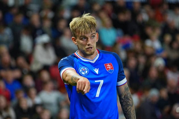 Matej Riznic of Slovakia U21, U 21 during the UEFA U21 EURO 2027 qualifying match between England U21 and Slovakia U21 at bet365 Stadium, Stoke-on-Trent, England. (Photo by Jay Soundo) Copyright: xJayxSoundox xSportsxPressxPhotox Sportspressphoto_SPR243931