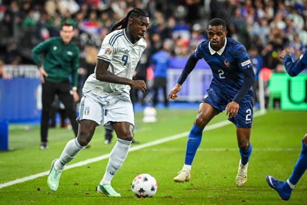 October 2, 2026, Saint-Denis, France, France: Moise KEAN of Italy and Pierre KALULU of France during the UEFA Nations League, League A - Group 1 football match between France and Italy at Stade de France on October 02, 2026 in Saint-Denis near Paris, France. France V Italy : Group 1 - UEFA Nations League  - ZUMAm308 20261002_zsp_m308_003 Copyright: xMatthieuxMirvillex