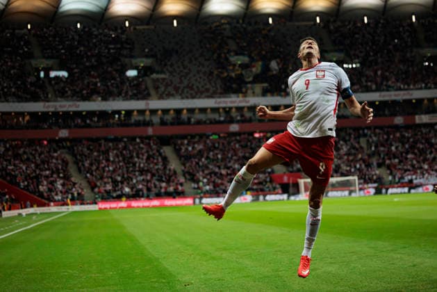 Robert Lewandowski seen celebrating after scoring goal during Nations League Division B MD1 game between national teams of Poland and Romania (Maciej Rogowski Ball Raw Images) Warsaw PGE Narodowy Poland Copyright: xMaciejxRogowskix maciejrogowski_poland_romania_2627-3
