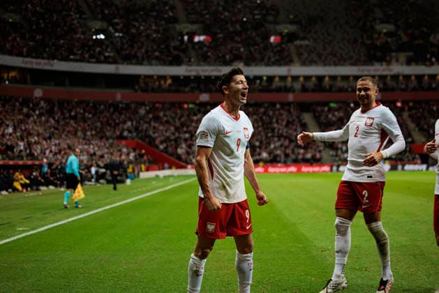 Robert Lewandowski seen celebrating after scoring goal during Nations League Division B MD1 game between national teams of Poland and Romania (Maciej Rogowski Ball Raw Images) Warsaw PGE Narodowy Poland Copyright: xMaciejxRogowskix maciejrogowski_poland_romania_2627-8
