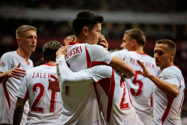 Robert Lewandowski seen celebrating after scoring goal during Nations League Division B MD1 game between national teams of Poland and Romania (Maciej Rogowski Ball Raw Images) Warsaw PGE Narodowy Poland Copyright: xMaciejxRogowskix maciejrogowski_poland_romania_2627-18