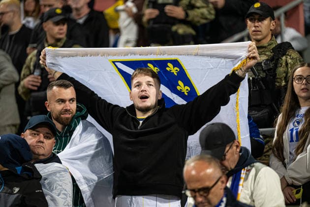 261002 Fans of Bosnia and Herzegovina during the Nations League football match between Bosnia and Herzegovina and Sweden on October 2, 2026 in Zenica. Photo: Ludvig Thunman BILDBYRAN kod LT LT0823 fotboll football soccer fotball nations league uefa nations league bosnia and herzegovina sverige sweden sverige a bbeng publik Copyright: LUDVIGxTHUNMAN BB261002LT147