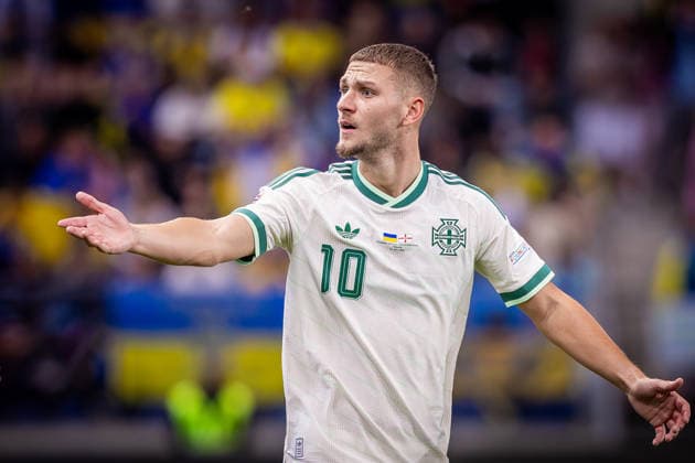UKRAINE - NORTHERN IRELAND Jamie Donley of Northern Ireland and Luton Town during UEFA Nations League - League B - Group B2 - Matchday 3 - football match between Ukraine and Northern Ireland. Anton Malatinsky Stadium, City Arena, Trnava, Slovakia, October 02, 2026. Photo by Branislav Racko Copyright: xx 080A9052