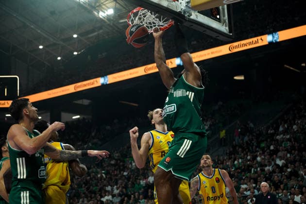 October 2, 2026, Athens, Athens, Greece: GUERSCHON YABUSELE dunks the ball during the EuroLeague basketball game between Panathinaikos AKTOR Athens and Maccabi Rapyd Tel Aviv at Telekom Center Athens, Athens, Greece, October 2, 2026. Panathinaikos AKTOR Athens Vs Maccabi Rapyd Tel Aviv  - ZUMAa226 20261002_zip_a226_006 Copyright: xGiorgosxArapekosx
