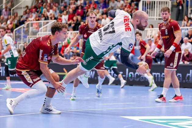 02.10.2026, 6. Spieltag der 2. Handball-Bundesliga, TuSEM Essen - SC DHfK Leipzig. Moritz Preuss (SC DHFK Leipzig 67) wirft den Ball auf das Tor NRW Deutschland