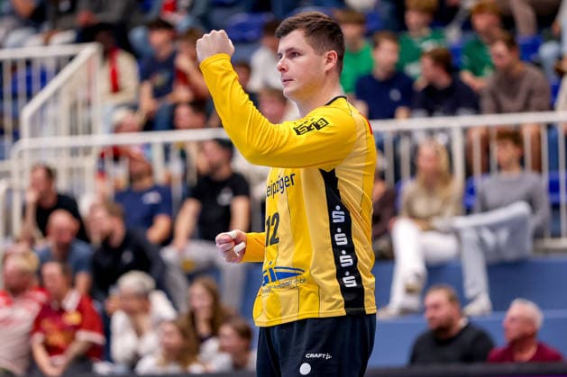 02.10.2026, 6. Spieltag der 2. Handball-Bundesliga, TuSEM Essen - SC DHfK Leipzig. Anadin Suljakovic (SC DHFK Leipzig 12) jubelnd NRW Deutschland