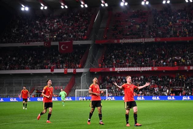Belgium v Turkey - UEFA Nations League 2026 LIEGE, BELGIUM - OCTOBER 02 : De Bruyne Kevin forward of Belgium celebrates scoring a goal with teammates during the UEFA Nations League tournament league phase matchday 3 group A1 match between Belgium and Turkey on October 2, 2026 in Liege, Belgium, 02 10 2026 Liege Belgium  Copyright: xTomasxSiskx