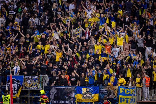 UKRAINE - NORTHERN IRELAND Fans of Ukraine during UEFA Nations League - League B - Group B2 - Matchday 3 - football match between Ukraine and Northern Ireland. Anton Malatinsky Stadium, City Arena, Trnava, Slovakia, October 02, 2026. Photo by Branislav Racko Copyright: xx 080A9727