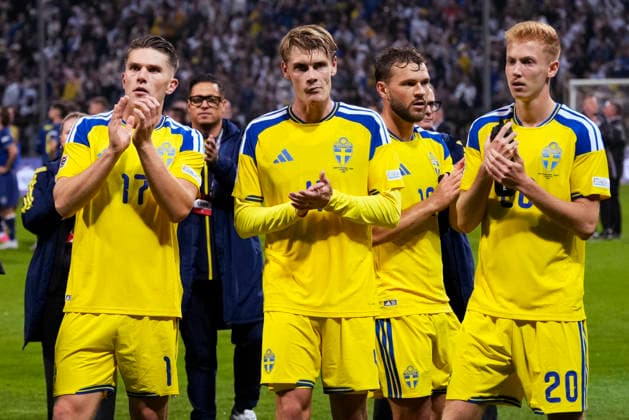 ZENICA, BOSNIA AND HERZEGOVINA 20261002 Sweden s Viktor Gyökeres celebrates his goal, 0-1, together with Gabriel Gudmundsson during Friday s Nations League soccer match between Bosnia and Herzegovina and Sweden at Bilino Polje stadium in Zenica.