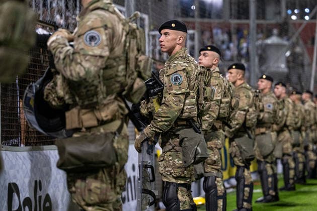 261002 Security guards during the Nations League football match between Bosnia and Herzegovina and Sweden on October 2, 2026 in Zenica. Photo: Ludvig Thunman BILDBYRAN kod LT LT0823 fotboll football soccer fotball nations league uefa nations league bosnia and herzegovina sverige sweden sverige a bbeng Copyright: LUDVIGxTHUNMAN BB261002LT206