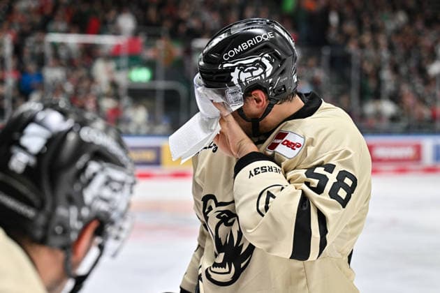 Penny DEL; Augsburger Panther - Grizzlys Wolfsburg, 02.10.2026 AUGSBURG, GERMANY; 02. OCTOBER: Tyler GAUDET (Grizzlys Wolfsburg 58) verschafft sich wieder durchblick während dem Match der Penny DEL zwischen den Augsburger Panthern und den Grizzlys Wolfsburg am 5. Spieltag im Curt Frenzel Stadion Copyright: xBEAUTIFULxSPORTS Goldbergx