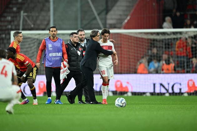Belgium v Turkiye - UEFA Nations League LIEGE, BELGIUM - OCTOBER 02: Arda Guler of Turkiye argues with Leandro Trossard of Belgium after the UEFA Nations League A match between Belgium and Turkiye at Maurice Dufrasne Stadium in Liege, Belgium on October 02, 2026. Mustafa Yalcin Anadolu Liege Belgium. Editorial use only. Please get in touch for any other usage.  Copyright: x2026xAnadoluxMustafaxYalcinx