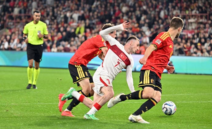 Belgium v Turkiye - UEFA Nations League LIEGE, BELGIUM - OCTOBER 02: Kerem Akturkoglu (7) of Turkiye in action during the UEFA Nations League A match between Belgium and Turkiye at Maurice Dufrasne Stadium in Liege, Belgium on October 02, 2026. Dursun Aydemir Anadolu Liege Belgium. Editorial use only. Please get in touch for any other usage.  Copyright: x2026xAnadoluxDursunxAydemirx
