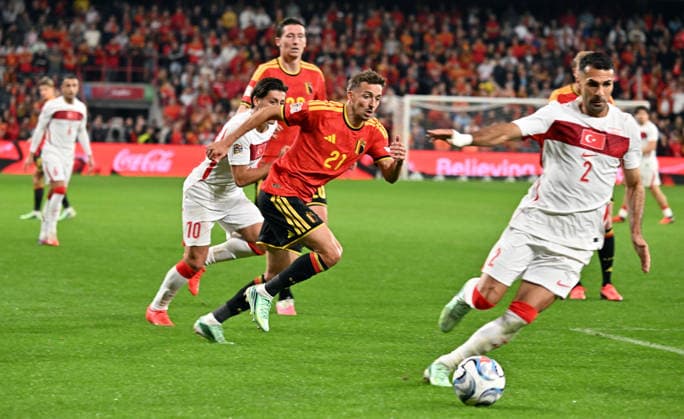 Belgium v Turkiye - UEFA Nations League LIEGE, BELGIUM - OCTOBER 02: Zeki Celik (2) of Turkiye in action during the UEFA Nations League A match between Belgium and Turkiye at Maurice Dufrasne Stadium in Liege, Belgium on October 02, 2026. Dursun Aydemir Anadolu Liege Belgium. Editorial use only. Please get in touch for any other usage.  Copyright: x2026xAnadoluxDursunxAydemirx