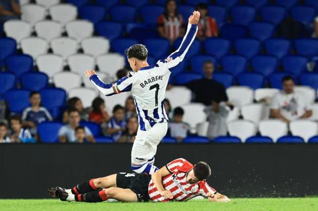 ESP: Euskal Herria Txapela Real Sociedad - Atletico Madrid Ander Barrenetxea Muguruza of Real Sociedad an Benat Gerenabarrena of Athletic during friendly match Euskal Herria Txapela 2026-27 between Real Sociedad - Atletico Madrid played at Anoeta Stadium in Gipuzcoa on September 14, 2026 in Spain Spain Futbol Copyright: xAgenciaxLOFx