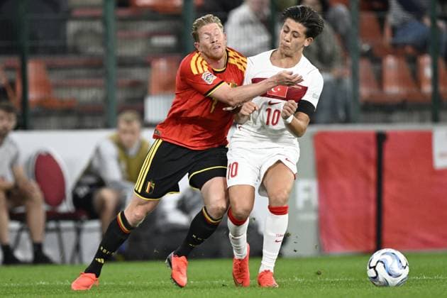 LIEGE - (lr) Kevin de Bruyne of Belgium, Arda Guler of Turkiye during the UEFA Nations League match between Belgium and Turkey at Stade Maurice Dufrasne on 2 October 2026 in Liege, Belgium. ANP UEFA Nations League 2026 27 xVIxANPxSportx xGerritxvanxKeulenxIVx 571289721 originalFilename: 571289721.jpg