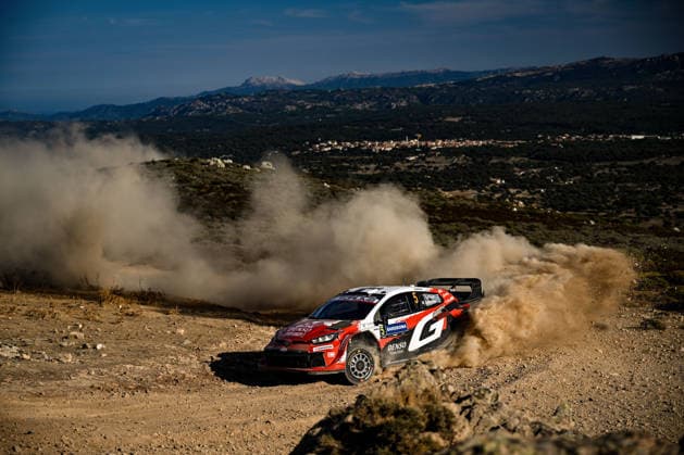 IPA89235206 - ,Driver Elfyn Evans and Co-Driver Scott Martin of the Toyota Gazoo Racing WRT team, driving a Toyota GR Yaris Rally1, are in second place on the second day of the 2026 FIA World Rally Championship WRC, Motorsport Rallye, WM Rally Italia Sardegna on October 2 in Alghero, Sardinia, Italy  Copyright: xLucaxBarsali IPAxSportx xx IPA89235206